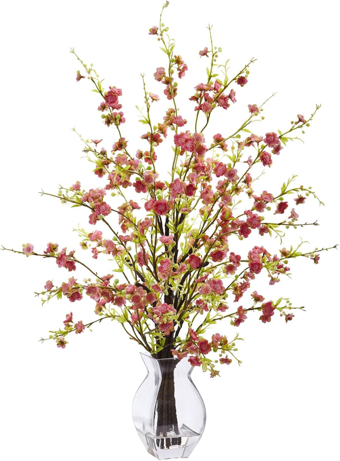 Eternal Spring 7" Pink Cherry Blossom Tabletop Arrangement in Glass Vase