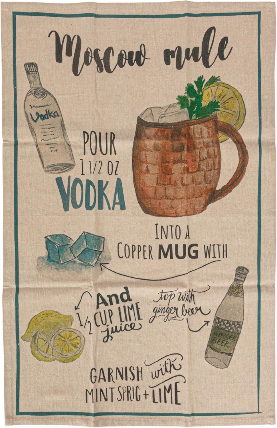 Creative Co-Op Cotton Printed Tea Towel with Cocktail Recipe Prints, Multicolor, Set of 8