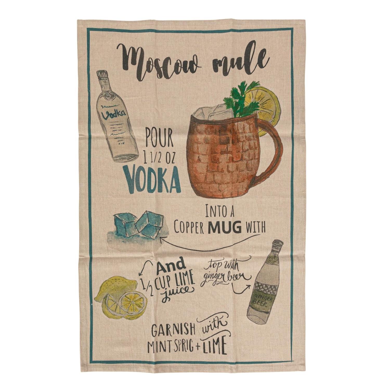 Creative Co-Op Cotton Printed Tea Towel with Cocktail Recipe Prints, Multicolor, Set of 8