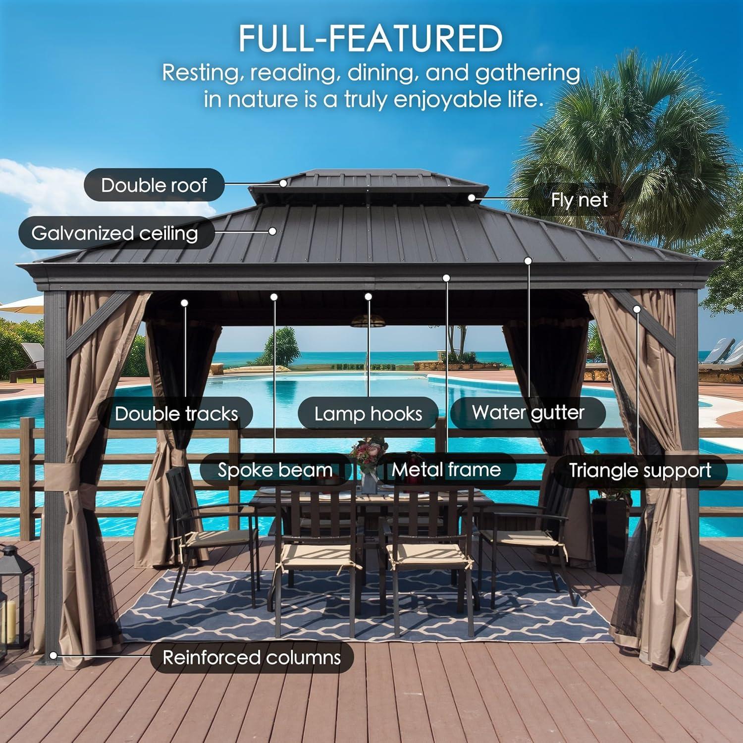 Kozyard Alexander Hardtop 12 ft. W x 16 ft. D Aluminum Hardtop Gazebo (Brown)