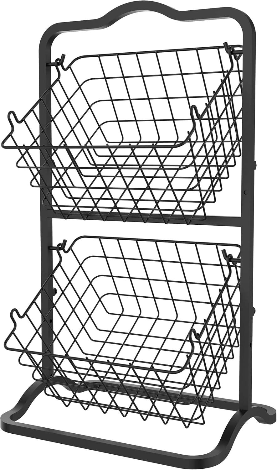Oceanstar 2-Tier Storage Kitchen Wire Basket Stand, Black