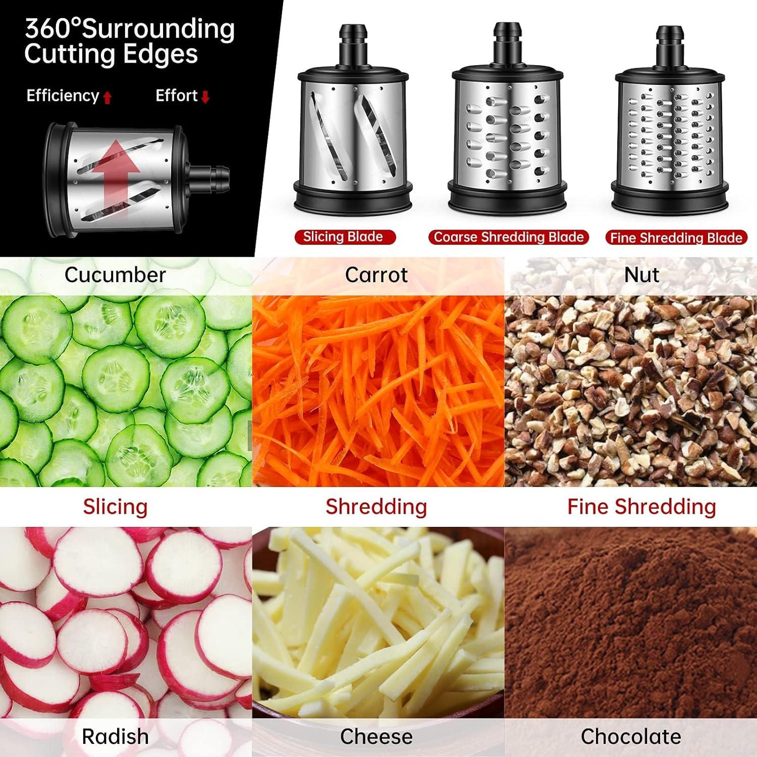 Slicer Shredder Attachments for AMZCHEF Slow Masticating Juicer ZM1501&GM3001 Rotary Cheese Grater Mandoline Vegetable Slicer for Fruit,Vegetables,Nuts with 3 Interchangeable Blades (Stainless Steel)