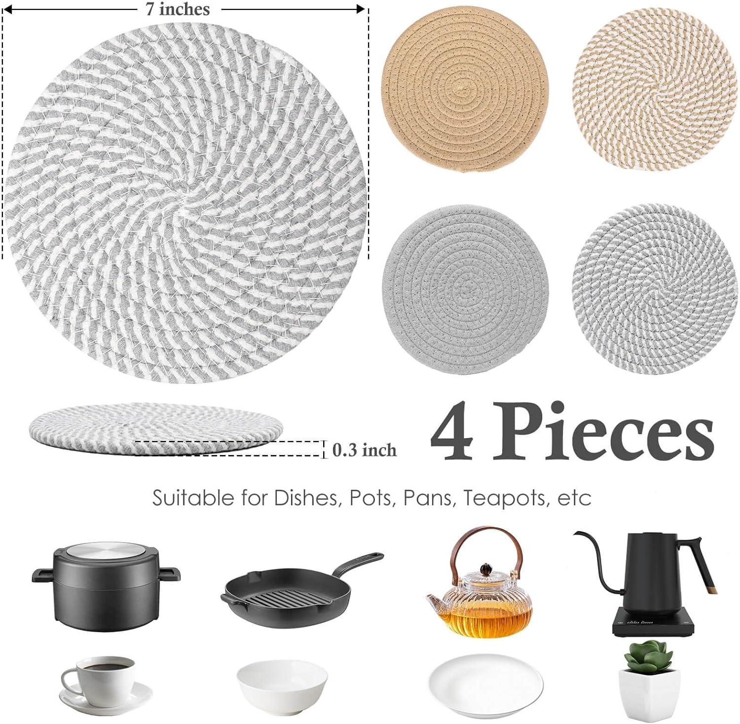 SSKDBFJG 7" Trivets for Hot Dishes, Hot pots and Pans, 4 Heat Resistant Hot Pads, Pot Holders for Kitchen, Hot Plate Mats for Kitchen Countertops, Table, Home Essentials, Farmhouse Decor