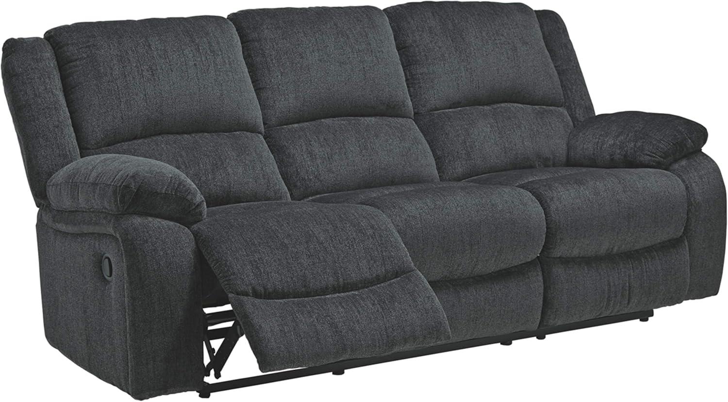 Slate Gray Fabric Manual Reclining Sofa with Thick Cushions