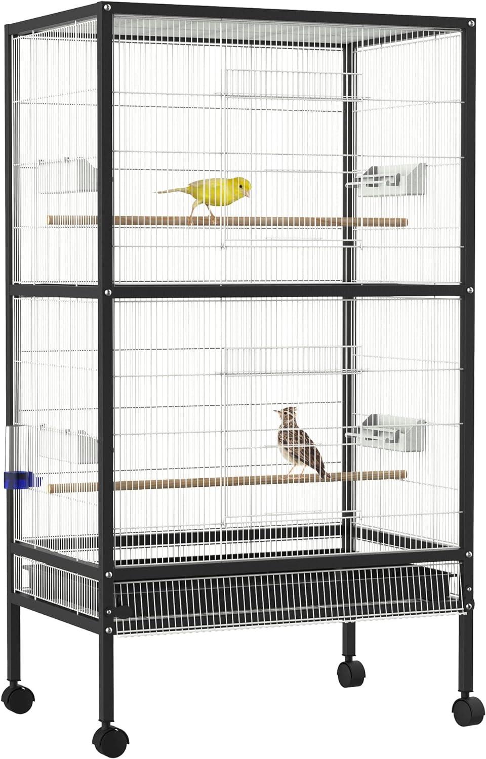 PawHut 54" Extra Large Portable Rolling Iron Aviary Flight Bird Cage And Accessories