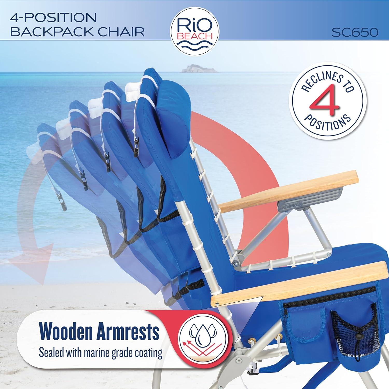 Rio Brands 4-Position Hi-Boy Backpack Beach Chair, Folding Chair for Outdoors, Stripe