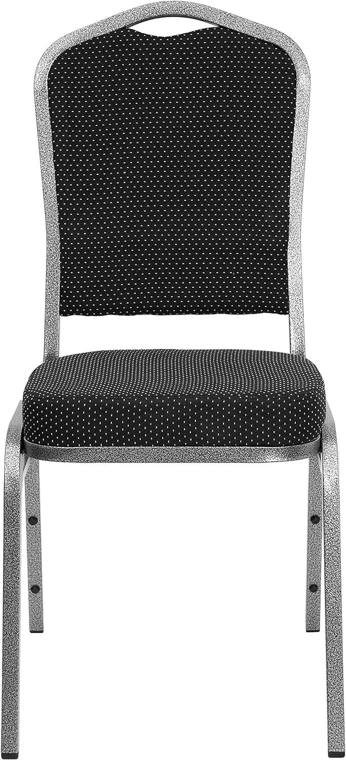 BizChair 4 Pack Crown Back Stacking Banquet Chair in Black Patterned Fabric - Silver Vein Frame