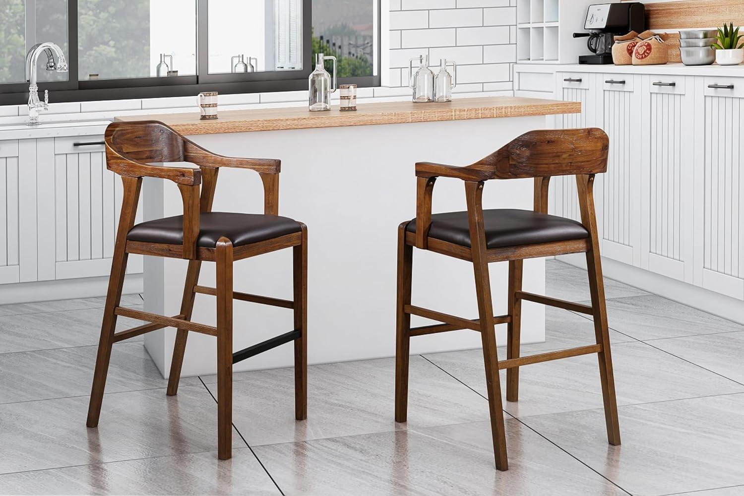Rasmus Stationary Barstool: 29" Faux Leather, Eco-Friendly Wood, Fixed Height - Boraam