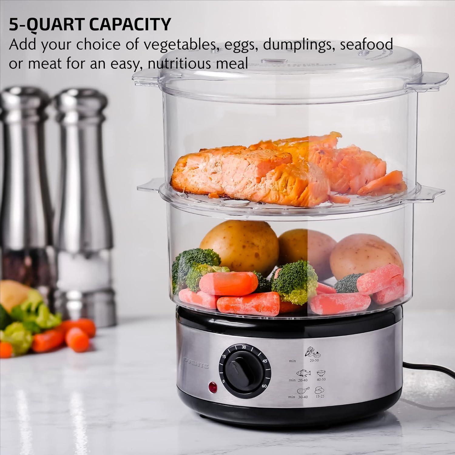 OVENTE 2-Tier Electric Food Steamer 5 Quarts Total Capacity