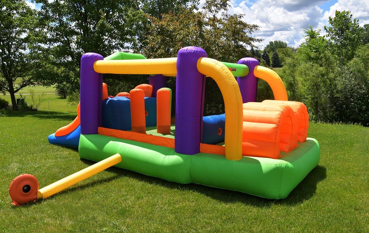 Colorful Inflatable Obstacle Course Bounce House with Slide