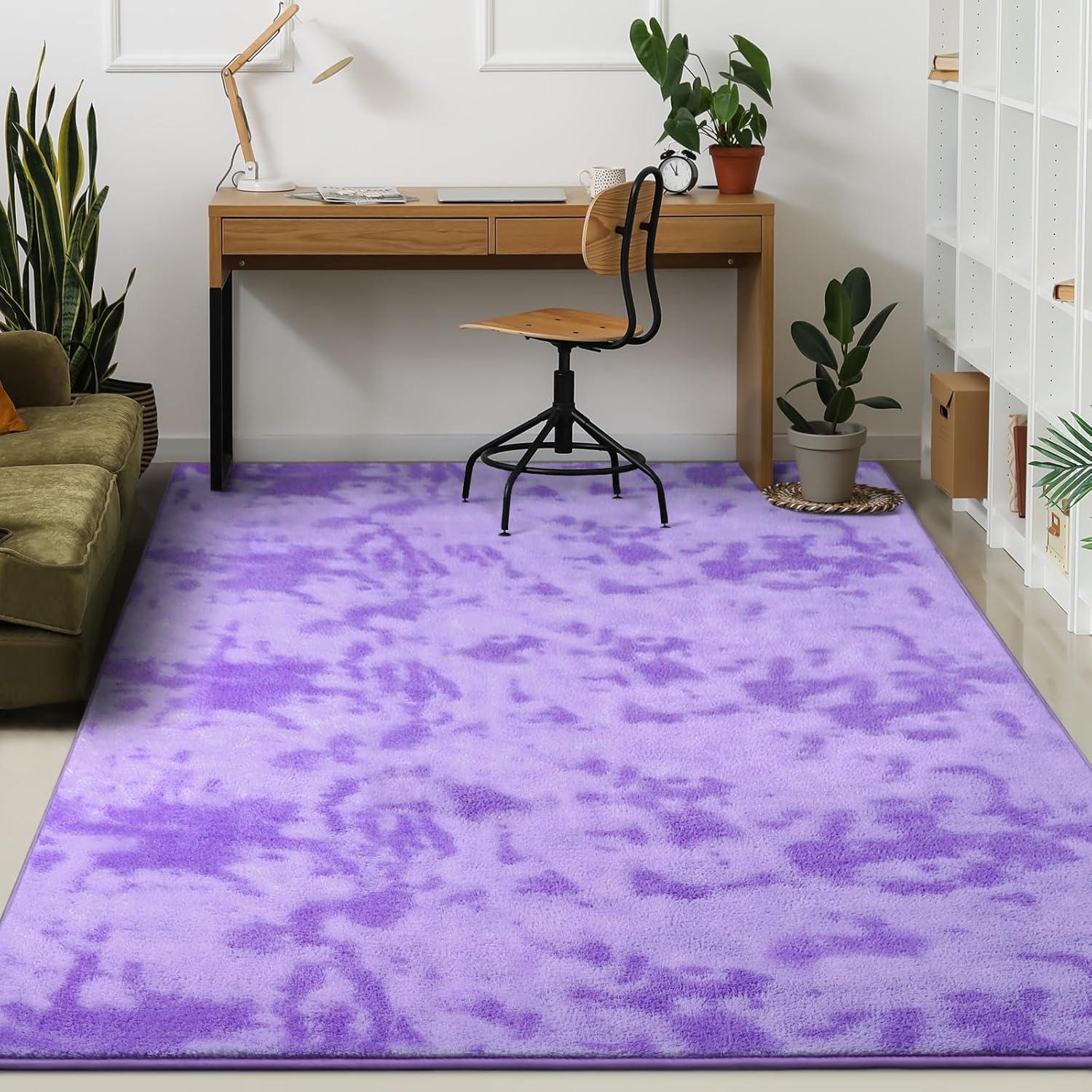 Noahas Fluffy Shaggy Rugs, 5x8 Feet Purple Plush Rugs for Girls Bedroom, Soft Kids Room Carpets, Large Bedside Rug, Upgrade Non-Slip Rugs for Children Nursery Dorm Home Decor, Purple