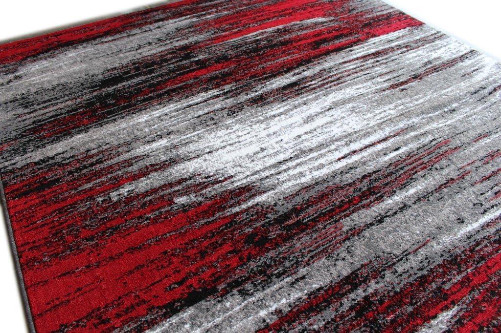 BizChair Modern Contemporary Area Rug, Red Grey Black (5 Feet X 7 Feet)