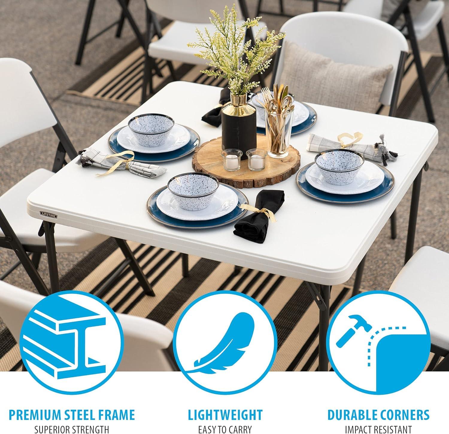 Lifetime 37 inch Square Folding Table, Indoor/Outdoor Commercial Grade, White Granite (80783)