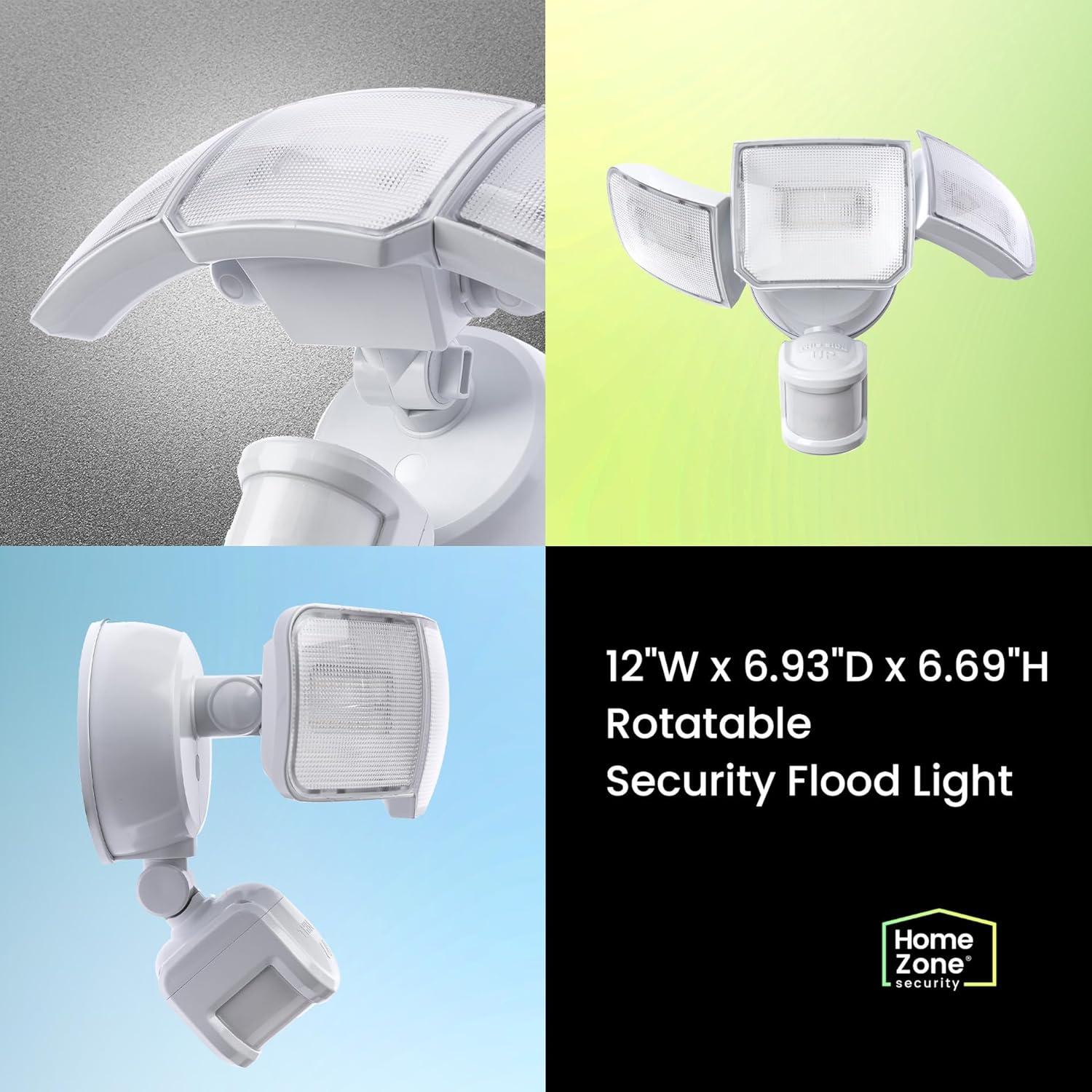 Home Zone Security Smart 3 - Head LED Hardwired Dusk to Dawn Outdoor Security Flood Light with Motion Sensor