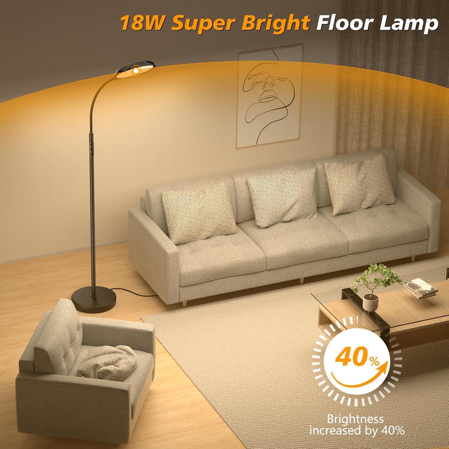 Floor Lamp, 18W Bright LED Floor Lamps for Living Room with Diamond-Surface, Stepless Adjustable Colors & Dimmer Standing Lamp with Timer, Remote & Touch Control, Reading Lights for Bedroom, Office