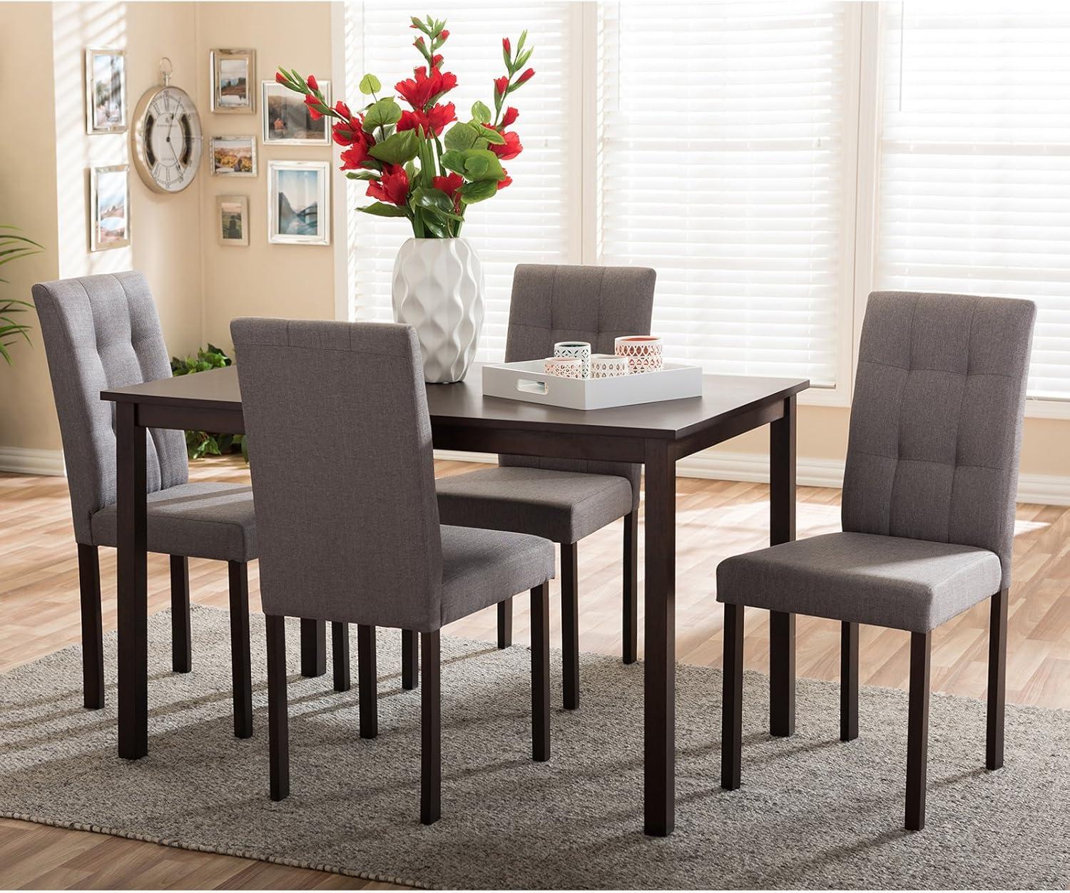 5pc Andrew Modern and Contemporary Fabric Upholstered Grid Tufting Dining Set - Baxton Studio