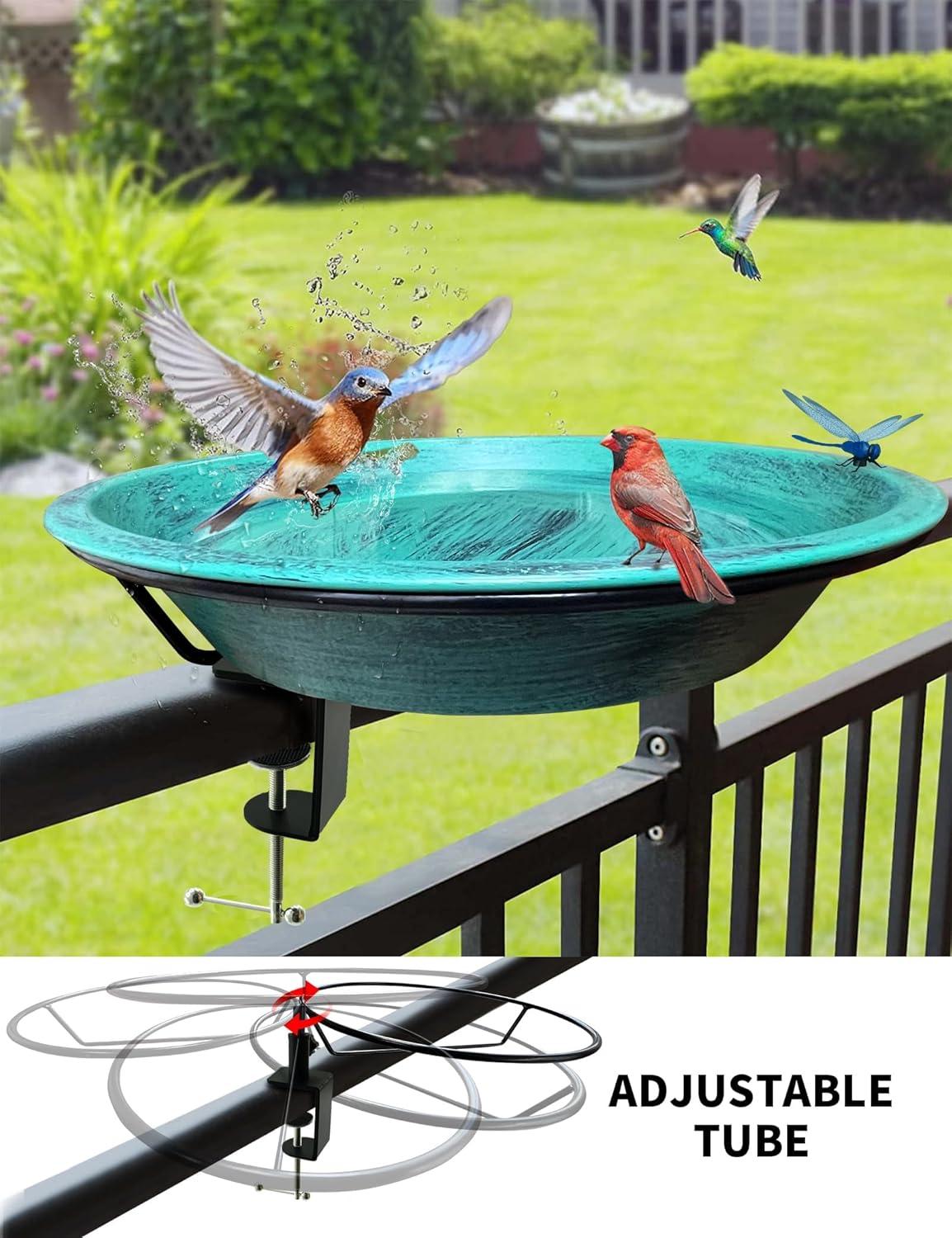 Deck Mounted Bird Bath for HYZ01 Outside, Detachable Birdbath Bowl with Sturdy Clamp, Easy Setup Outdoor Bird Feeder for Garden Patio Lawn Yard Decoration