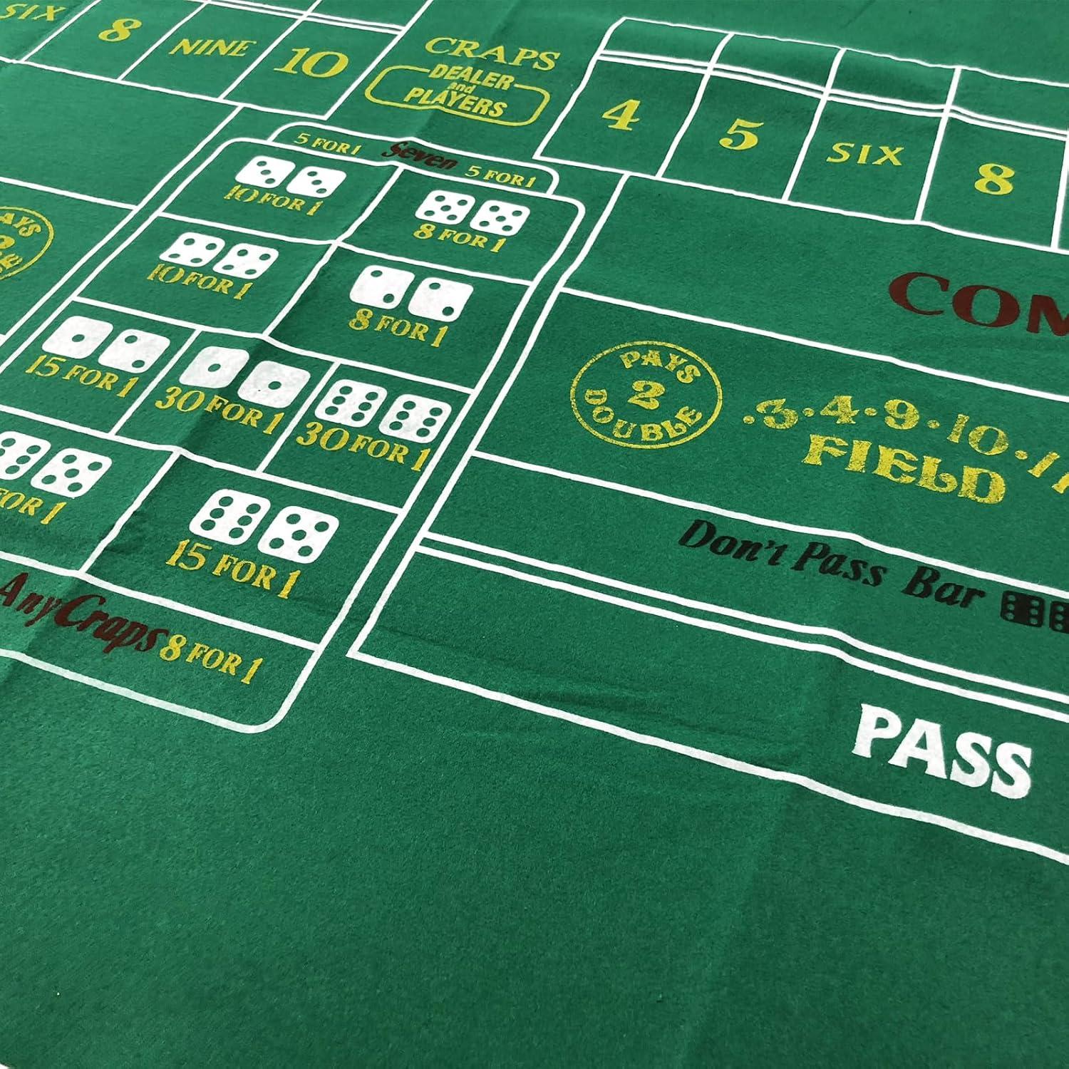 Craps Table Top Felt Layout - 36" x 72" Rectangle Las Vegas Style Green Casino Poker Table Cover Mat, Great for Poker Game Night Events Theme Party Fundraisers & Gatherings