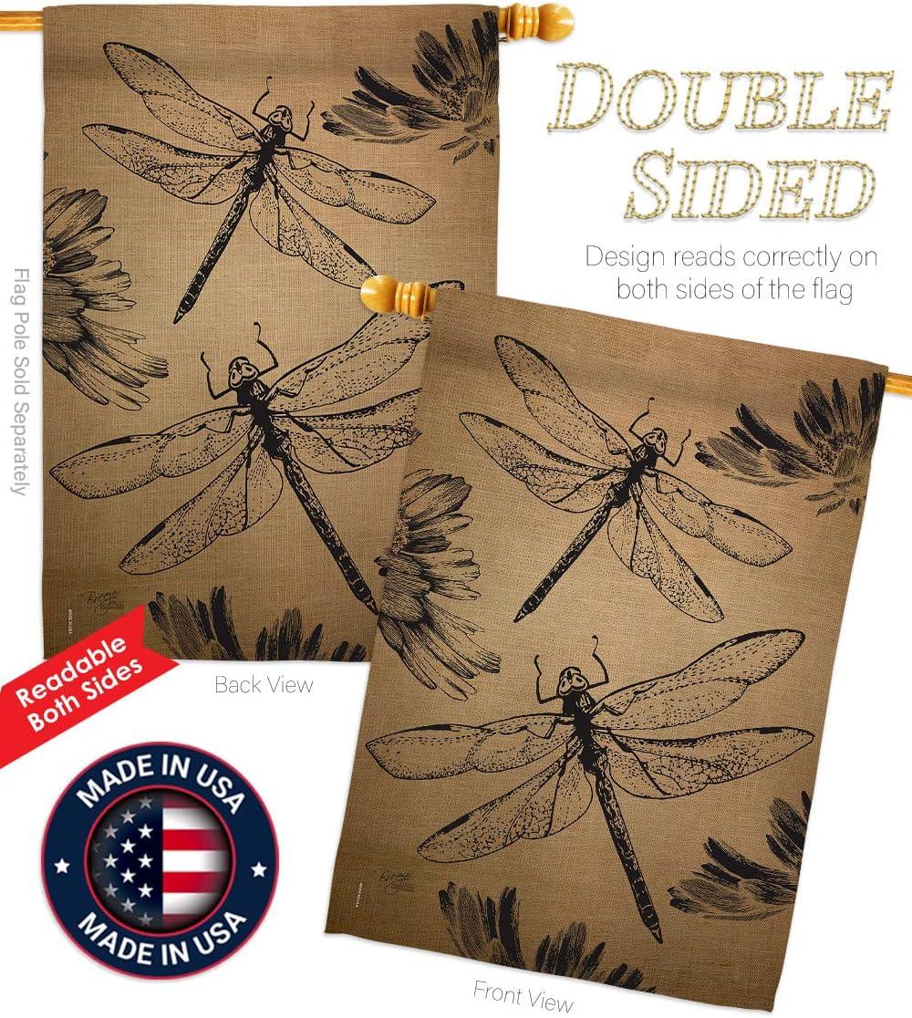 28" x 40" Burlap Dragonfly Garden House Flag