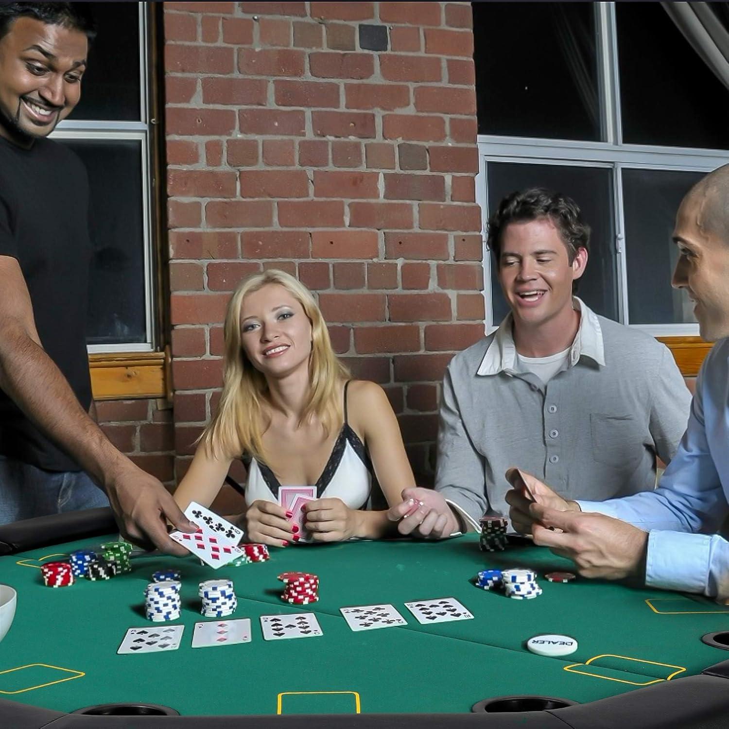 Poker Table Folding Casino Poker Table Texas Hold’em Poker Table Foldable, Felt Top Board Game Table with Plastic Cup Holders