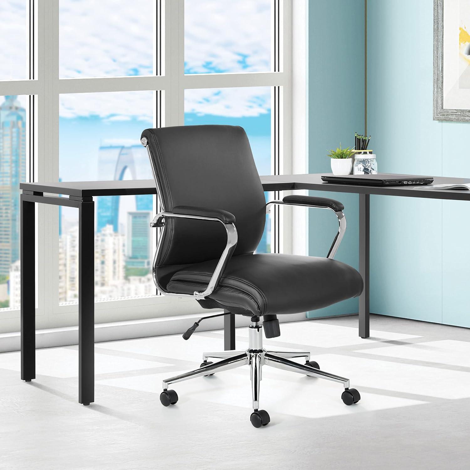 Mid Back Manager's Chair with Dillon Black Fabric and Chrome Base