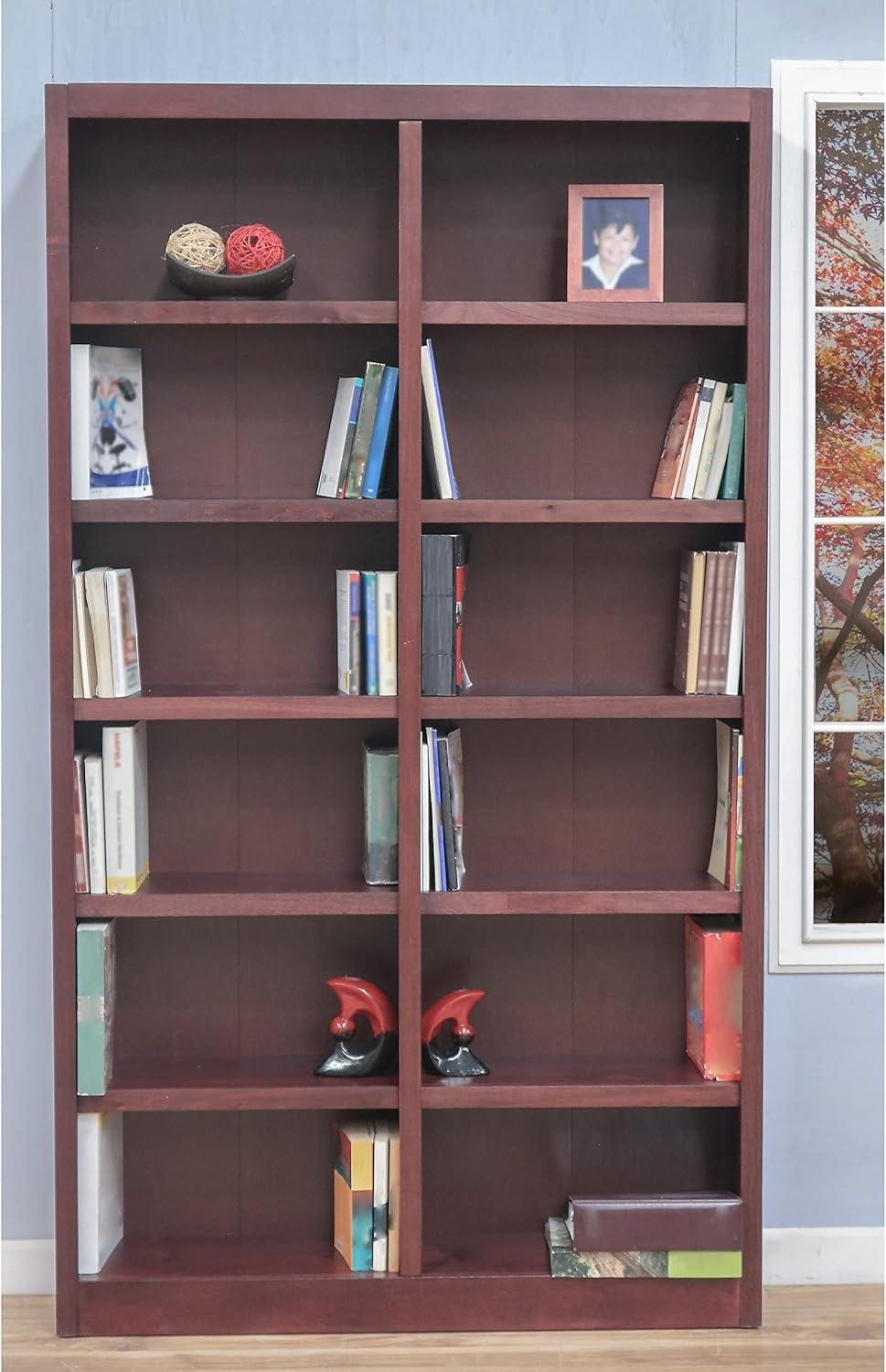 Traditional 84" Tall 12-Shelf Double Wide Wood Bookcase in Dry Oak