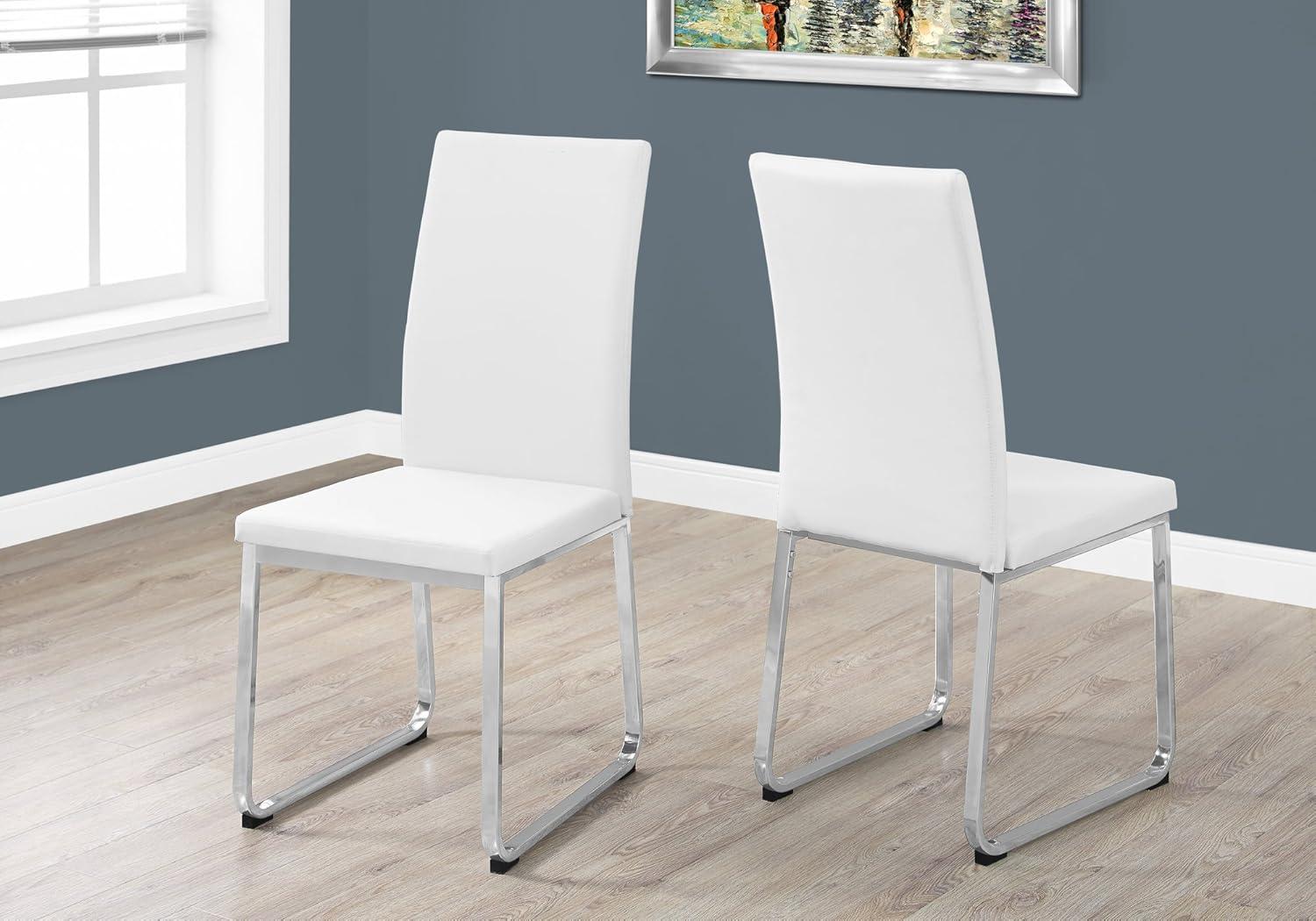 Monarch Specialties Dining Chair Set Of 2 Side Upholstered Kitchen Dining Room Pu Leather Look Metal White Chrome Contemporary Modern
