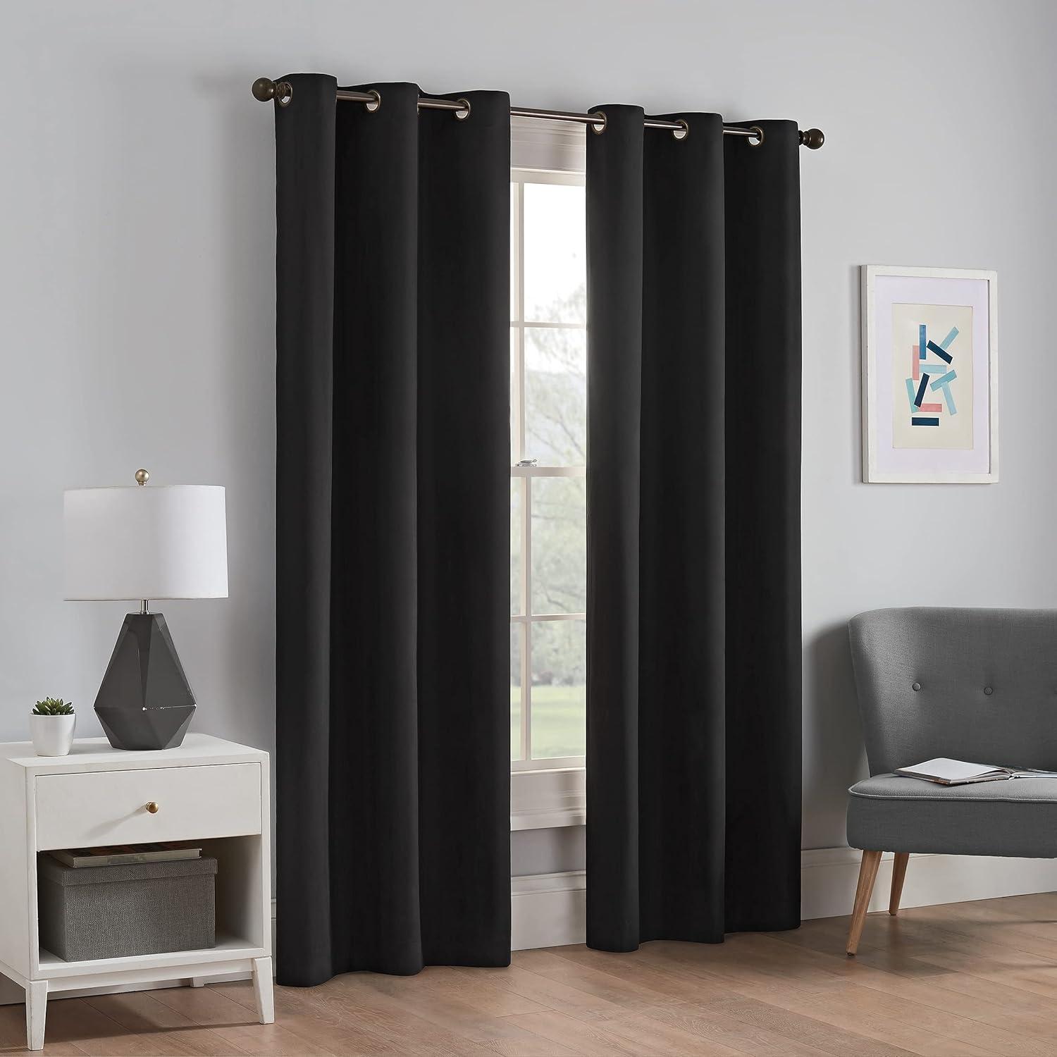 Eclipse Microfiber Blackout Grommet Curtains, Solid Thermaback Window Curtains