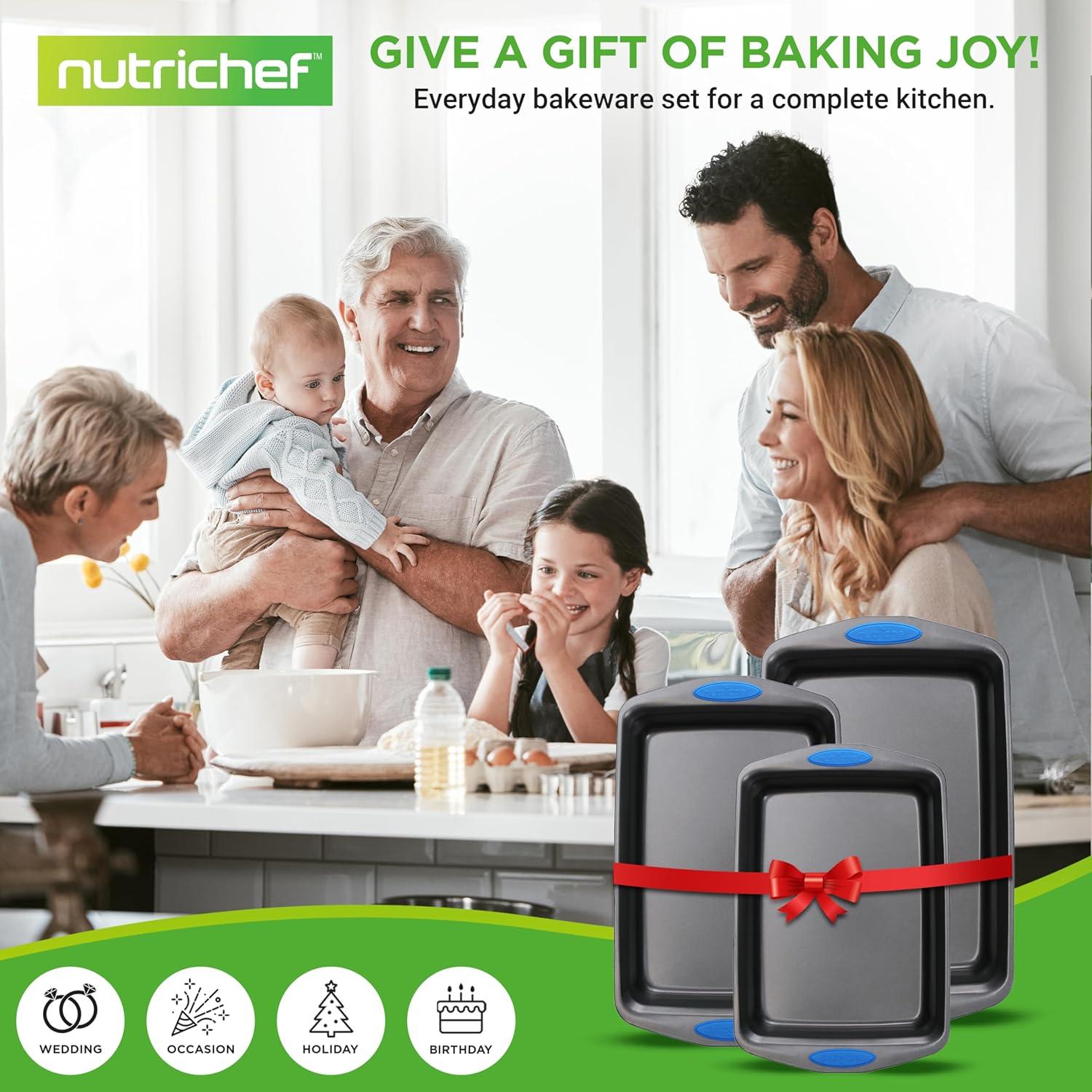 NutriChef 3 Piece Carbon Steel Deluxe Bakeware Set