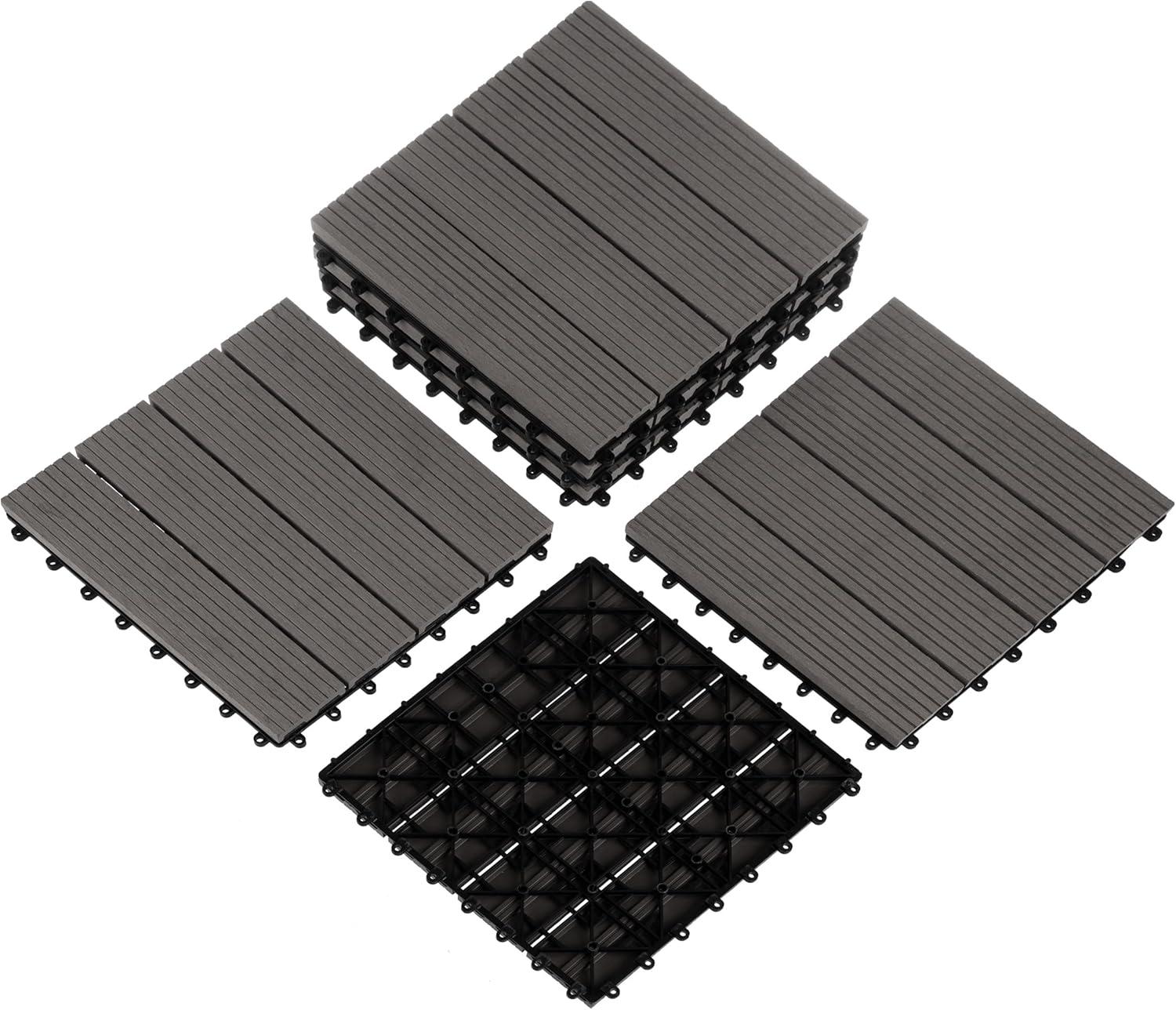 Deck Tiles - 6-Pack Wood Plastic Composite Interlocking Patio Tiles - 5.8SQFT Outdoor Flooring for Balcony, Porch, and Garage by Pure Garden