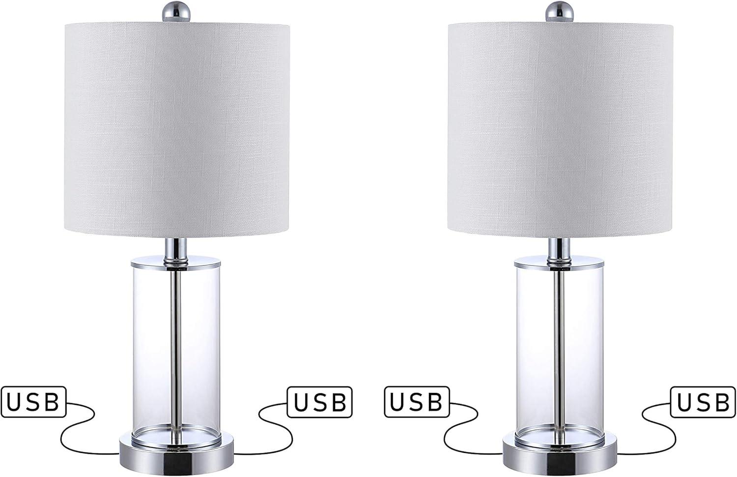 Abner 21" Glass Modern Contemporary USB Charging LED Table Lamp, Chrome (Set of 2)