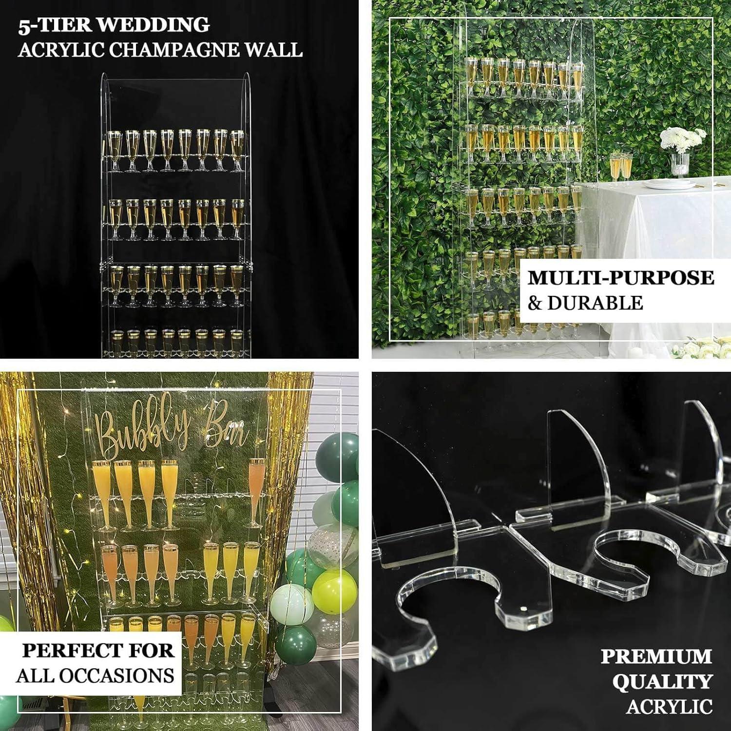 Efavormart 5ft Clear 5-Tier Wine Glass Stemware Rack, Champagne Flute Holder Wall Stand