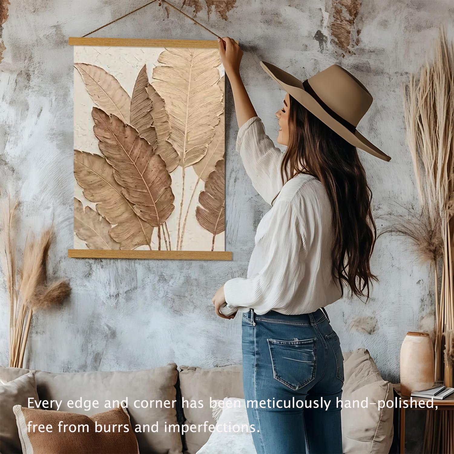 Artmag Magnetic Poster Hanger Frame, 25x20 25x35 25x40 Light Wood Wooden Magnet Canvas Artwork Print Poster Hangers Frames Hanging Kit (Teak Wood, 25")