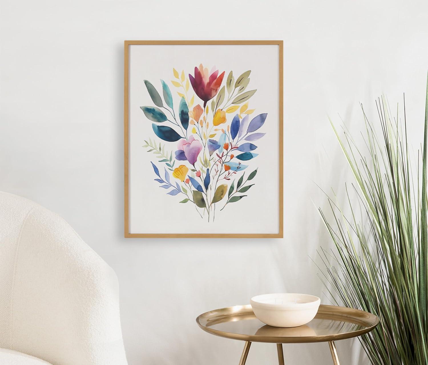 Kate and Laurel Jewel Tone Botanical Watercolor Bouquet Framed Wall Art by The Creative Bunch Studio, 16x20 Gold, Colorful Floral Art for Wall