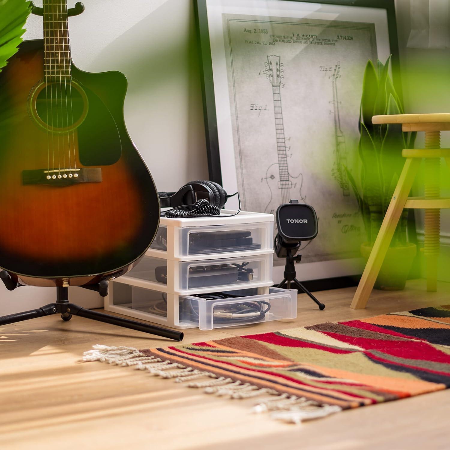 IRIS USA Medium 3-Drawer Stacking Desktop Organizer, 1 Pack, Plastic Drawer Storage Container for Stationery Art Craft Supplies, White