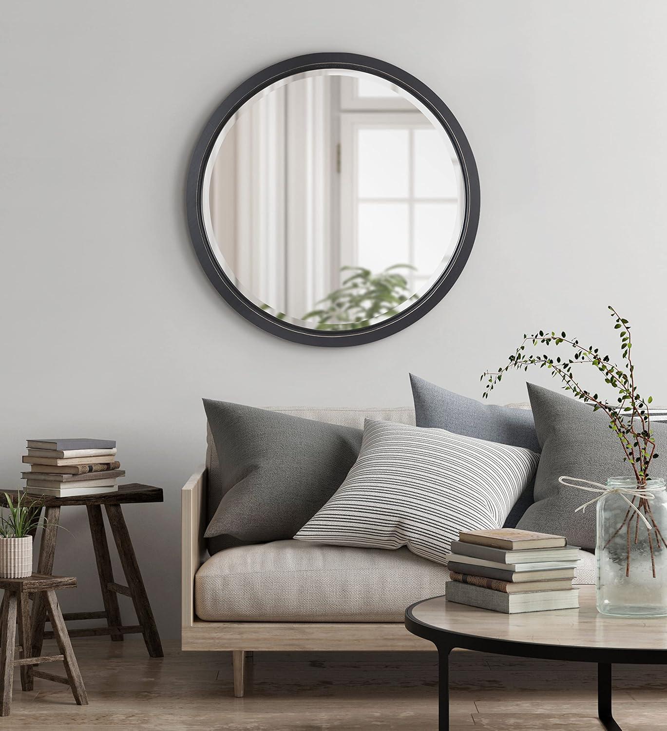 18" x 18" Hogan Round Framed Decorative Wall Mirror White - Kate & Laurel All Things Decor