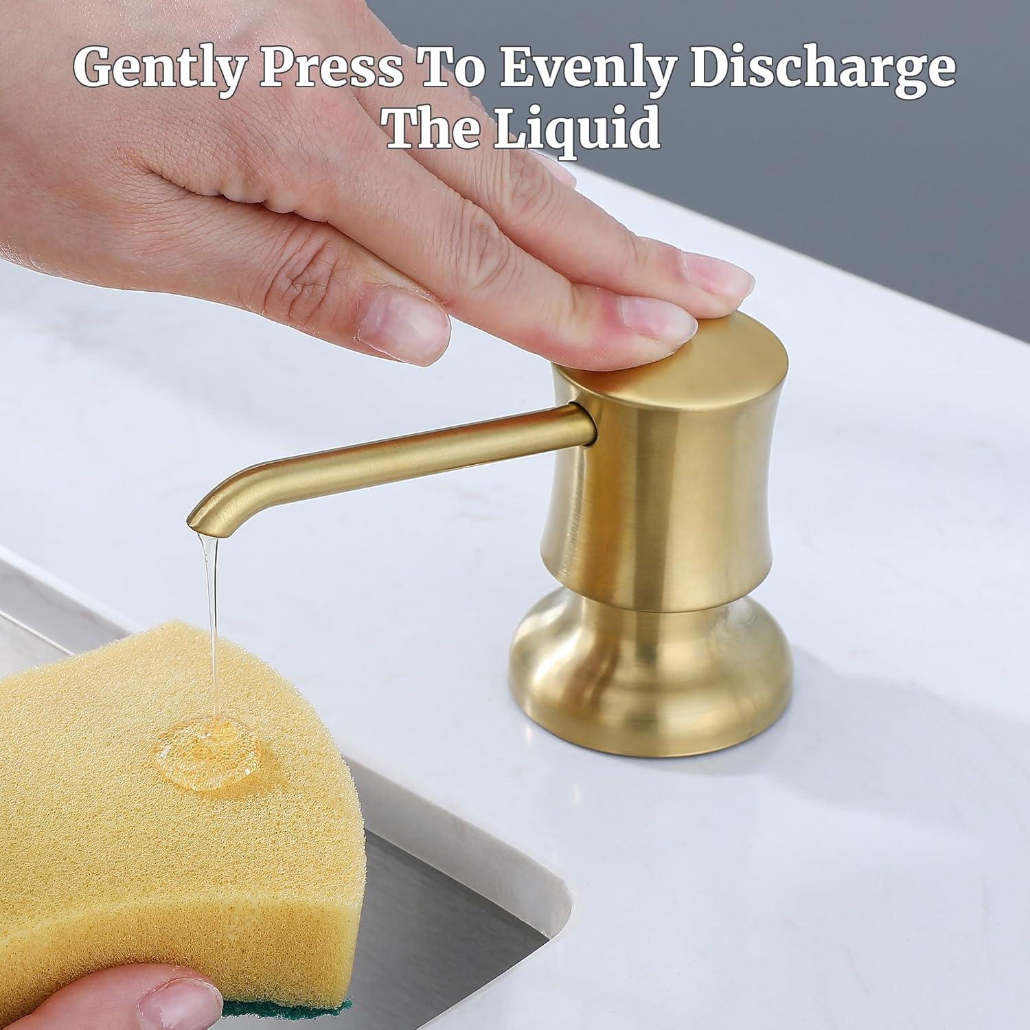 Sink Soap Dispenser for Kitchen Sink Brushed Gold Upgrade with 40" Silicone Extension Tube Kit, Connect to Your Soap Bottle Directly