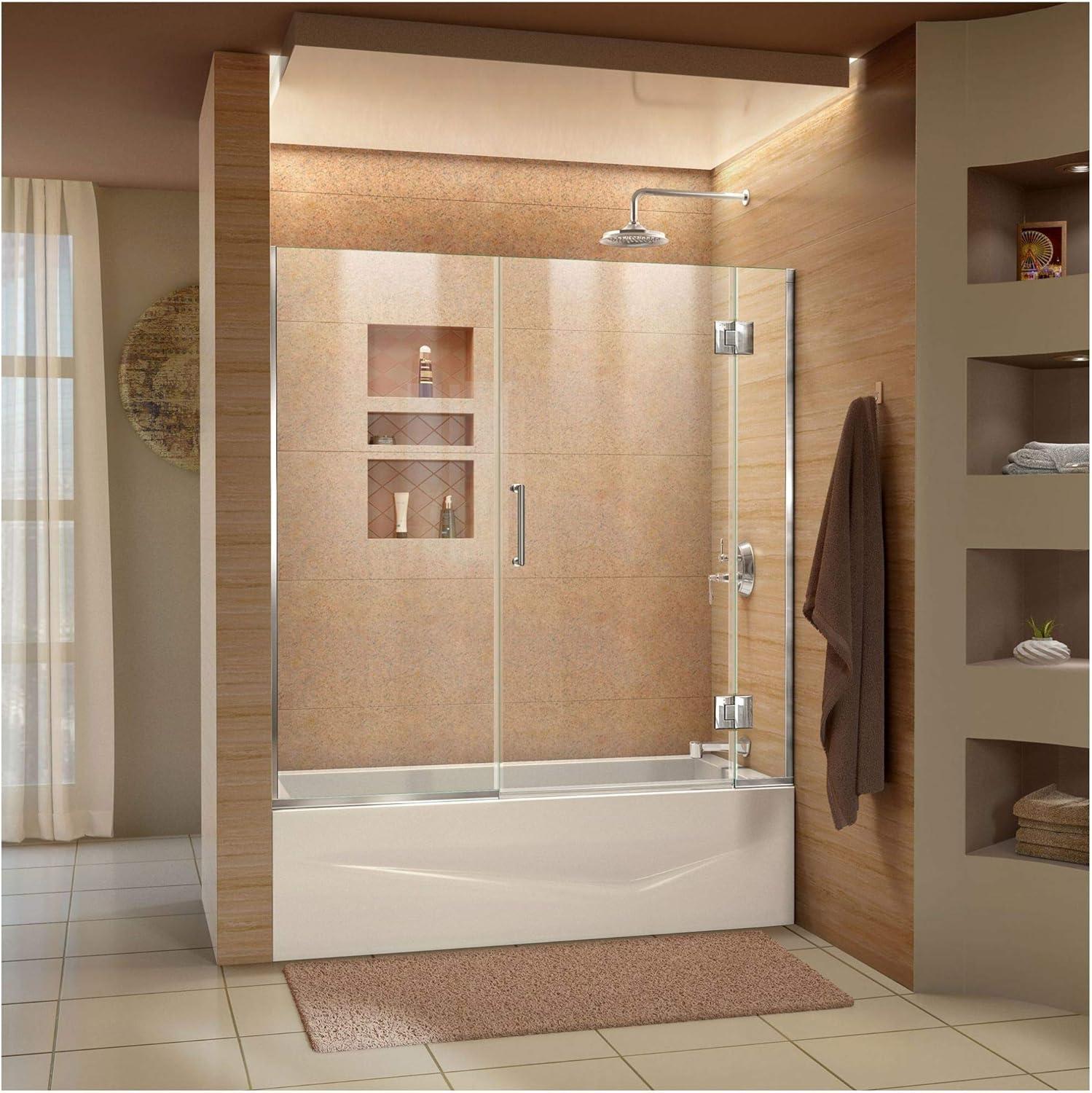 Clear Frameless Hinged Tub Door with Chrome Hardware