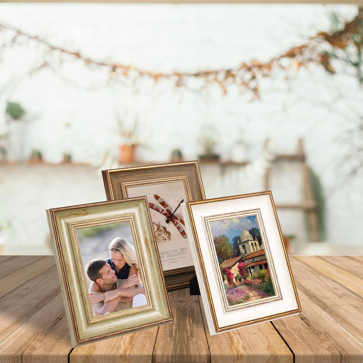XUANLUO 3 Pack 4x6 Inch Farmhouse Rustic Picture Frame Sets Distressed Farmhouse Plastic Frame with HD plastic cover for Wall Mount or Tabletop Display