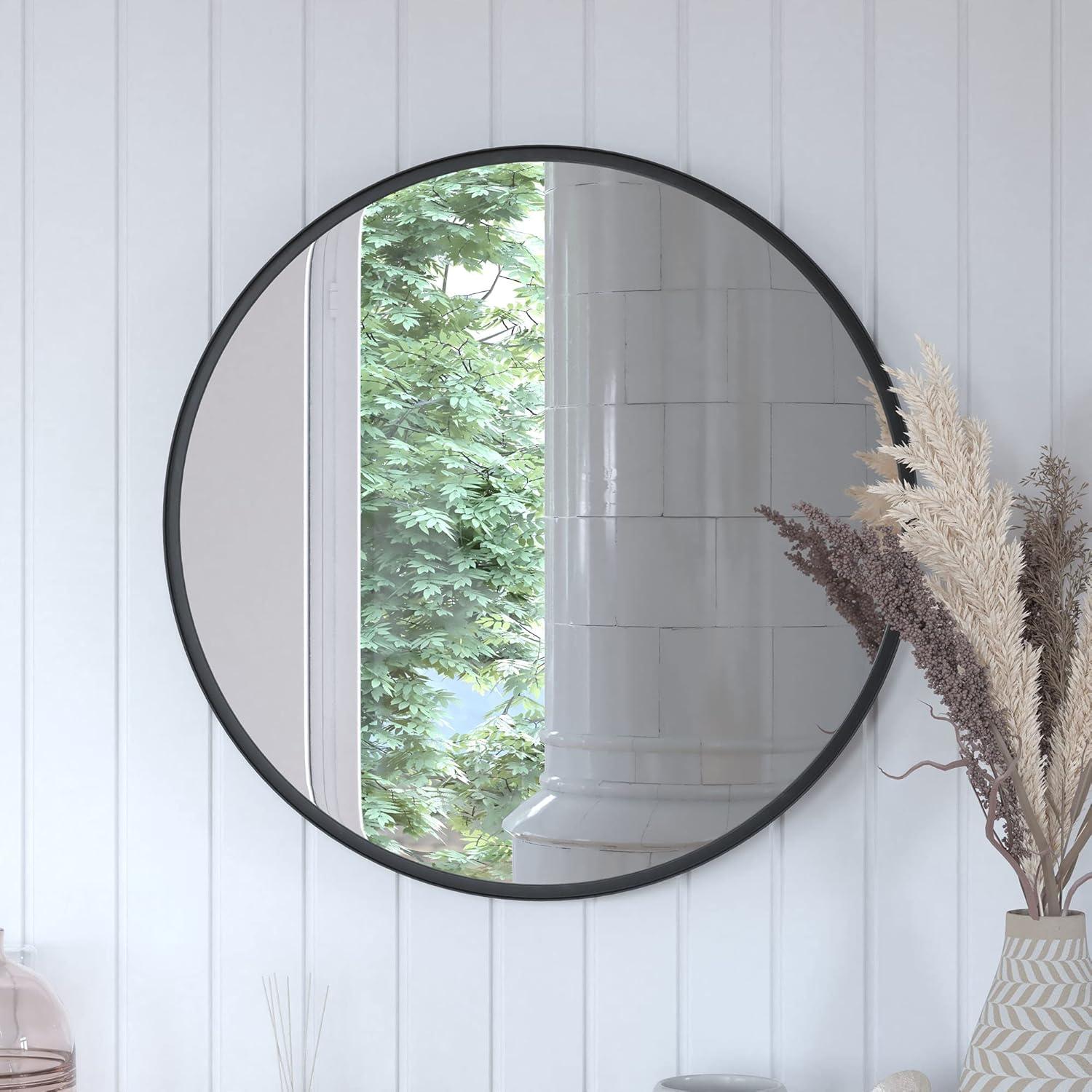 Matte Black 27.5" Round Metal Framed HD Wall Mirror