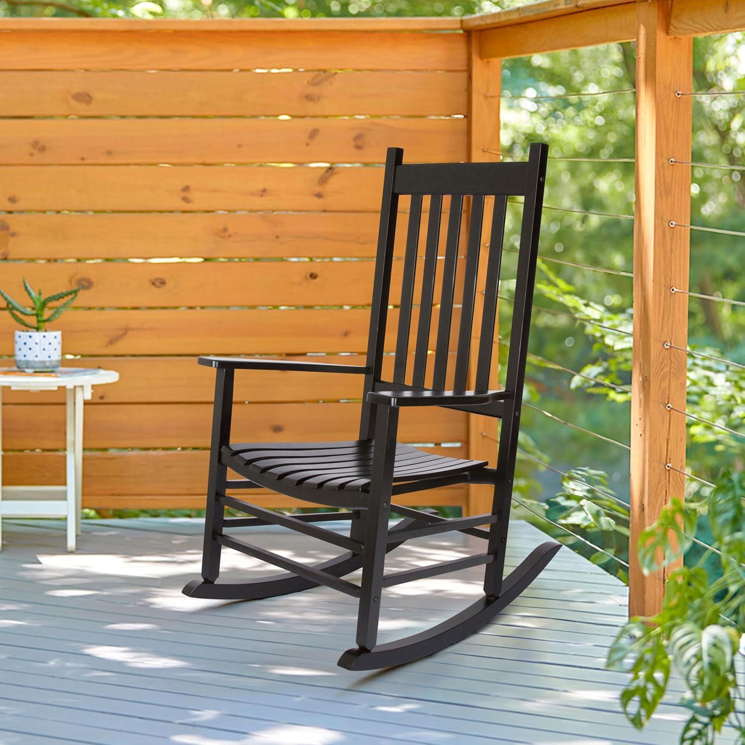 Shine Company Vermont Porch Rocker, High Back Wood Rocking Chair, Black