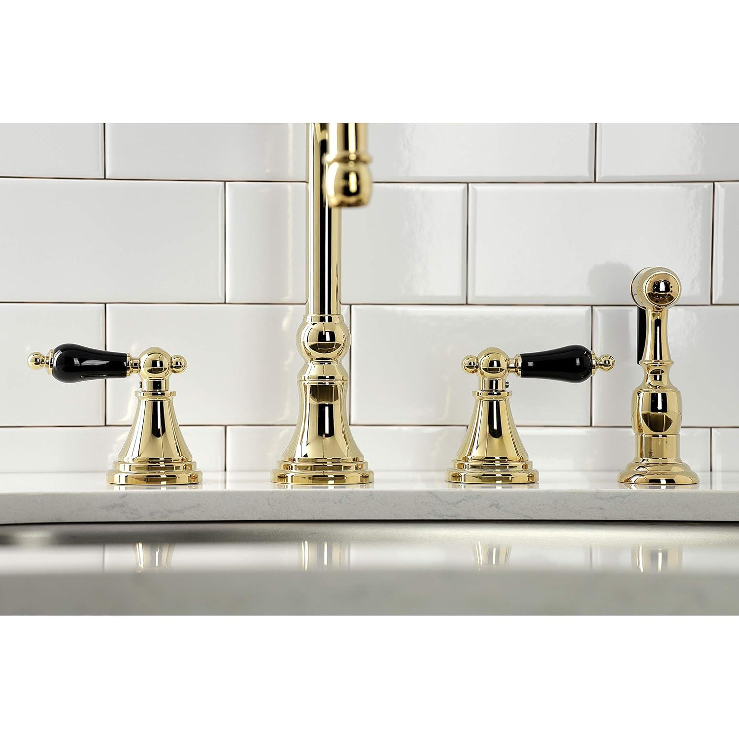 Kingston Brass Kingston Brass Duchess Double-Handle 4-Hole Widespread Kitchen Faucet with Brass Sprayer KS2792PKLBS