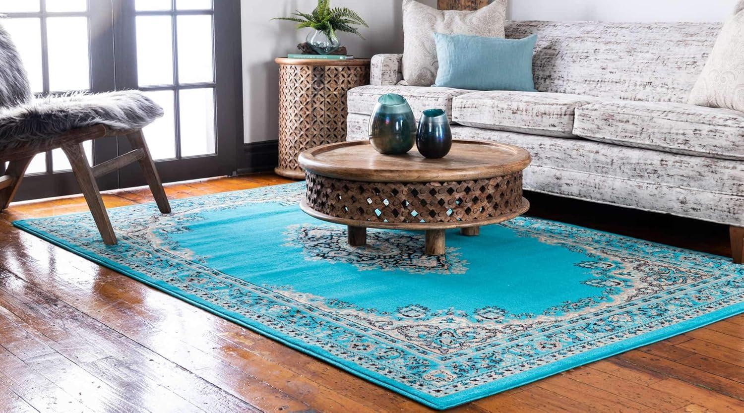 Rugs.com Amaya Collection Rug – 5' x 8' Turquoise Medium Rug Perfect For Bedrooms, Dining Rooms, Living Rooms