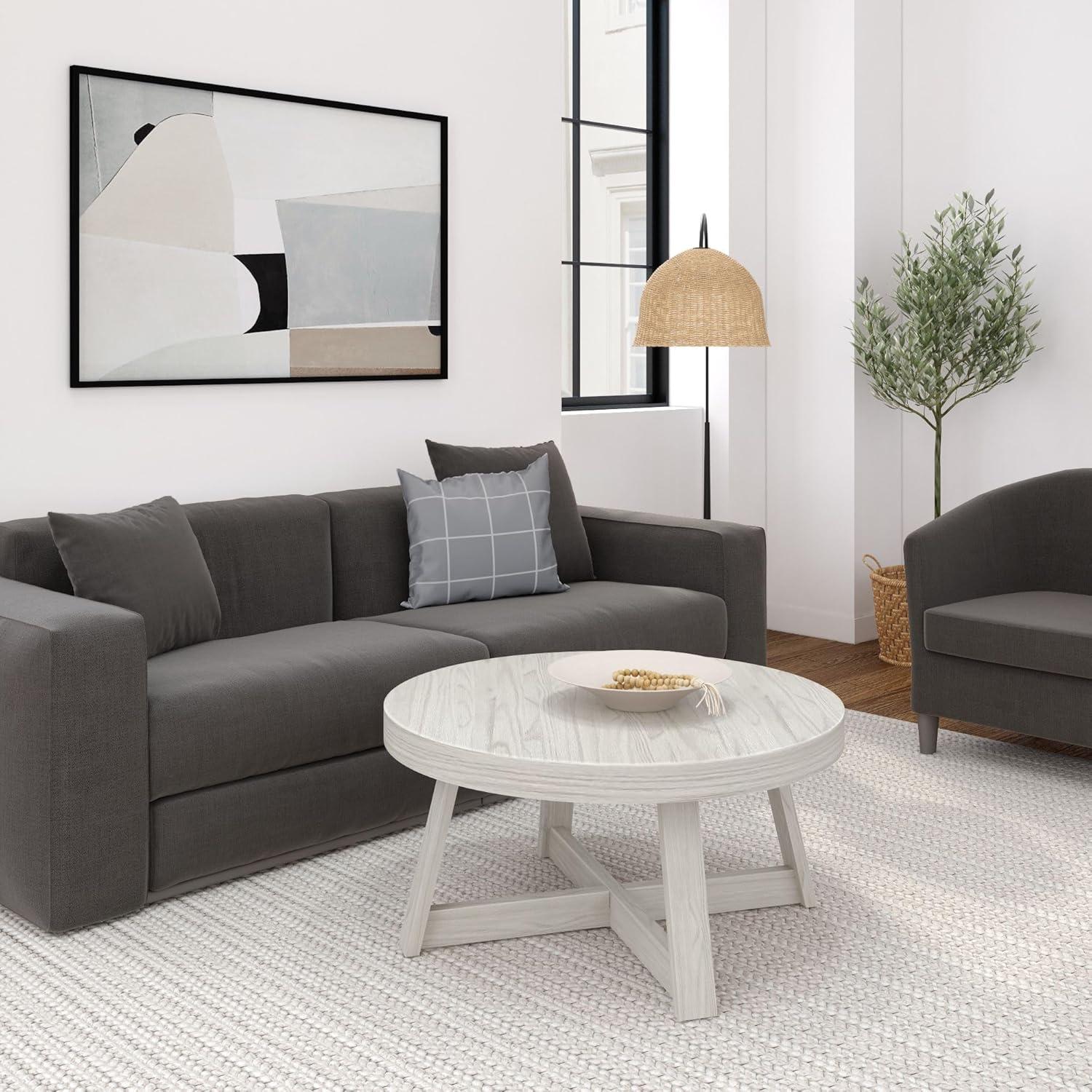 Plank+Beam Classic Solid Wood Round Coffee Table, 36" Farmhouse Table for Living Room