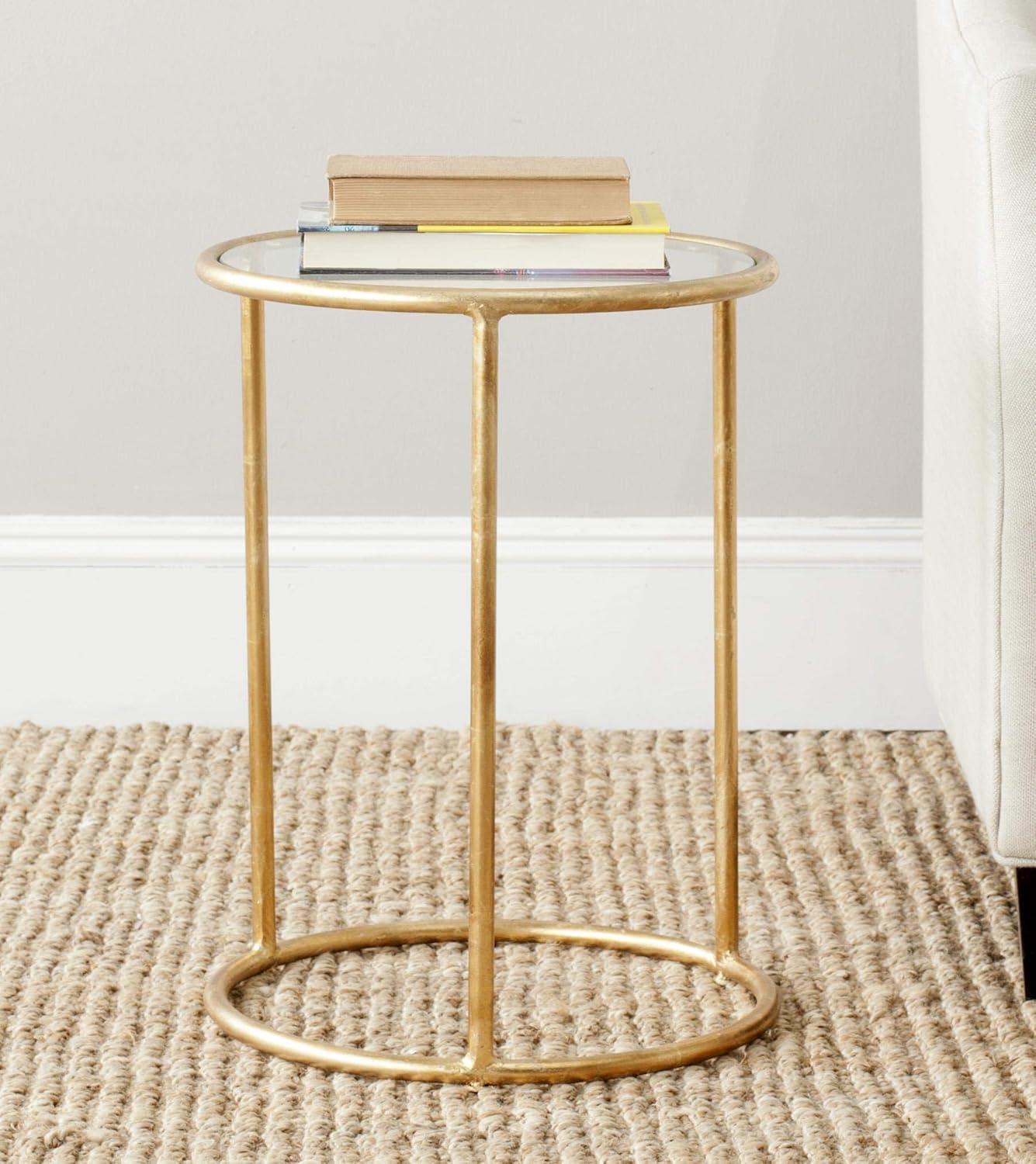 Transitional 15'' Gold Metal & Glass Round Mirrored Accent Table