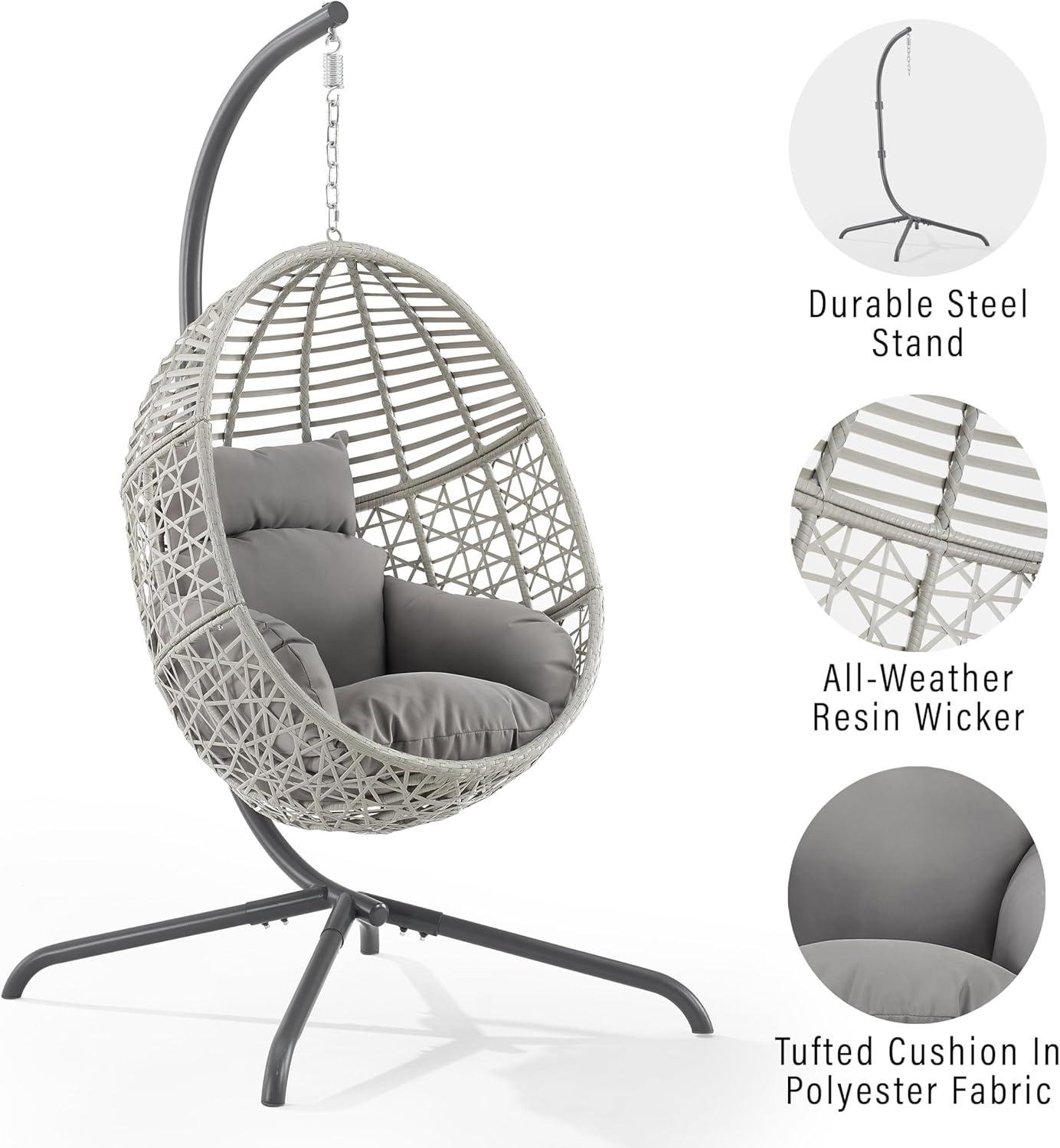 Crosley Furniture Lorelei Indoor/Outdoor Wicker Hanging Egg Chair in Gray