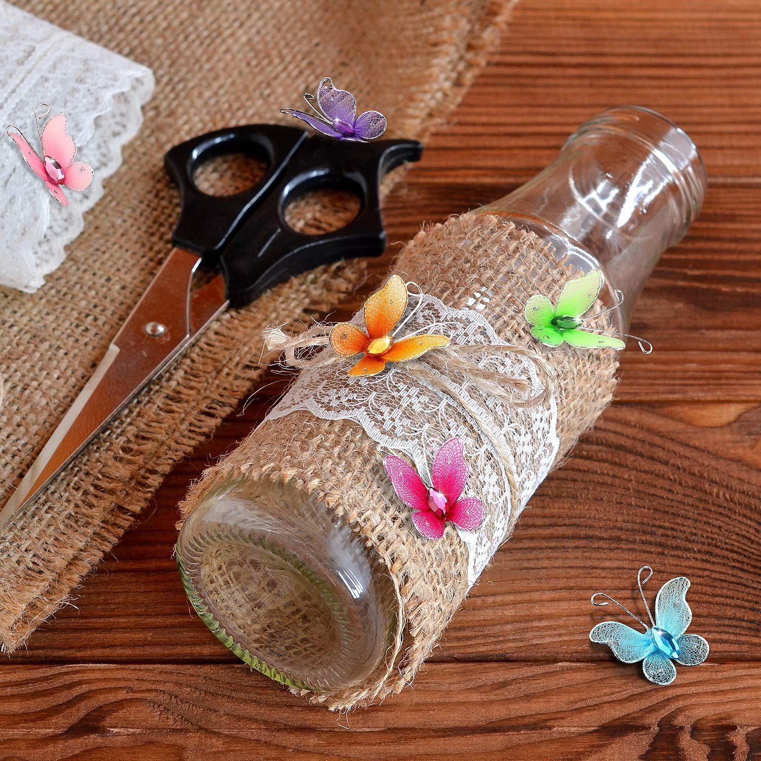 Zonon 60 Pcs Small Butterflies for Crafts Organza Butterflies Pack Sheer Mesh Wire Glitter Butterfly Nylon Colorful Butterfly with Gem for DIY Wedding Birthday Party Decoration, 2 Sizes(Vivid Color)