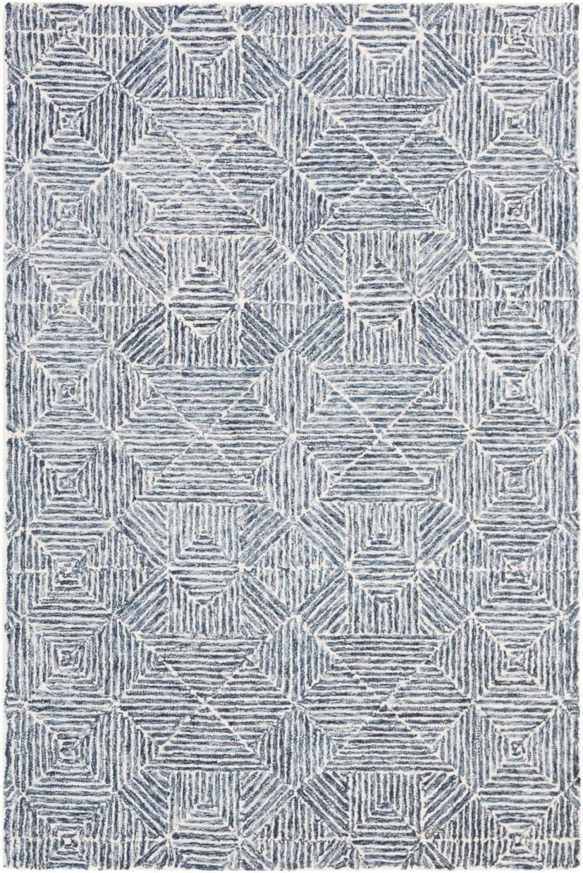 Blue and Ivory Geometric Wool Tufted Area Rug, 2'3" x 4'