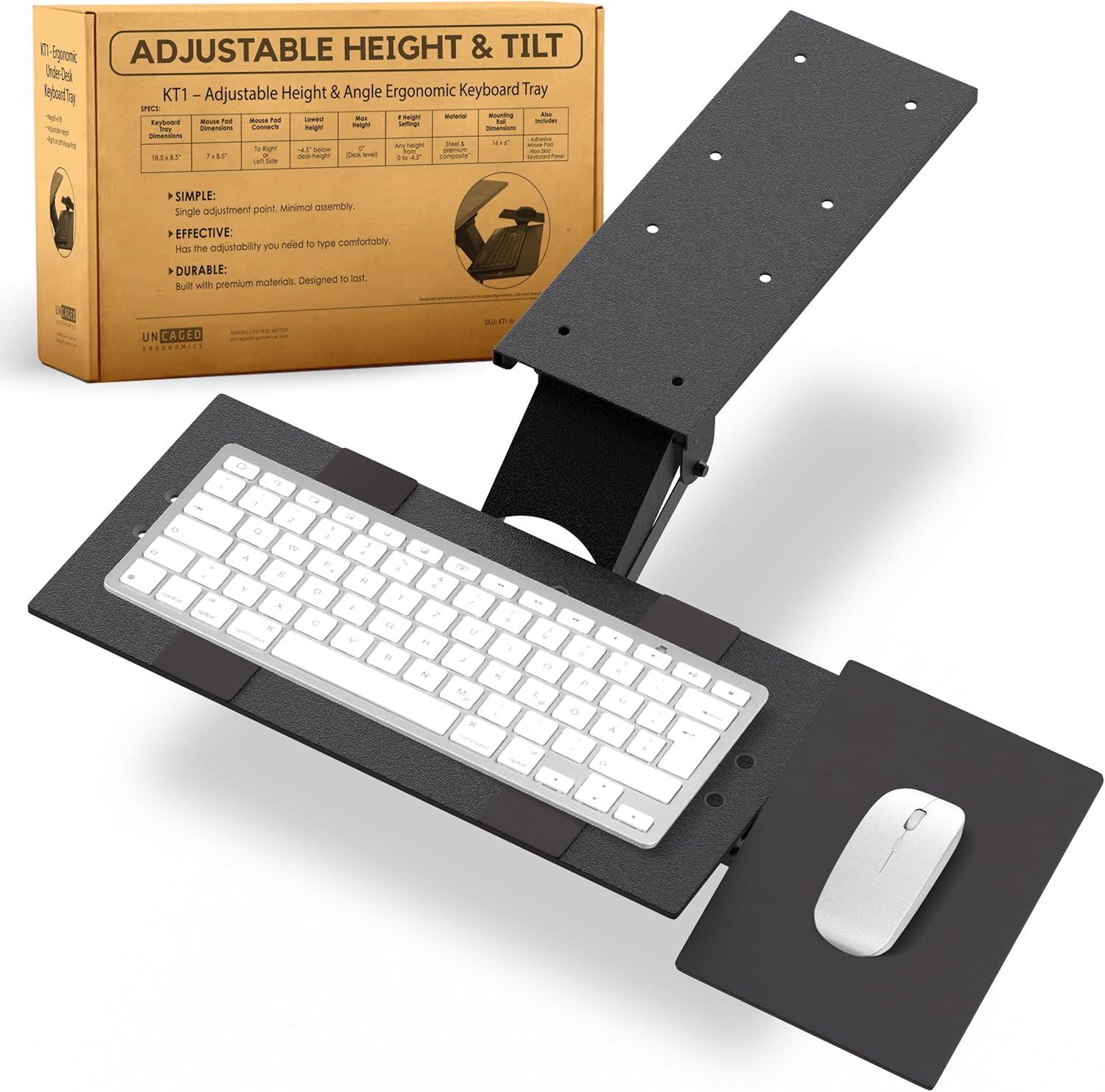 Adjustable Black Steel Under-Desk Keyboard Tray with Mouse Pad