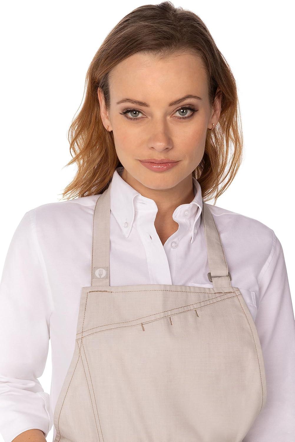 Natural Cotton Unisex Short Bib Apron with Pockets